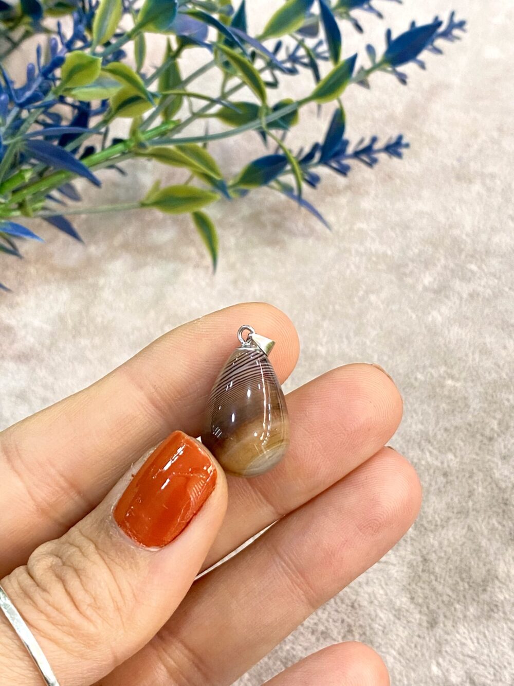 Akik Doğal Taş Gümüş Kolye Ucu