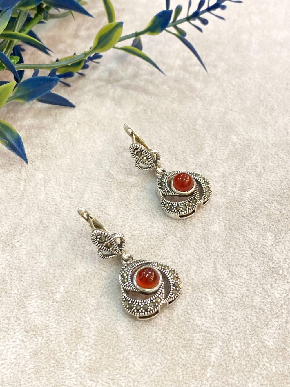 Akik Doğal Taş Gümüş Küpe