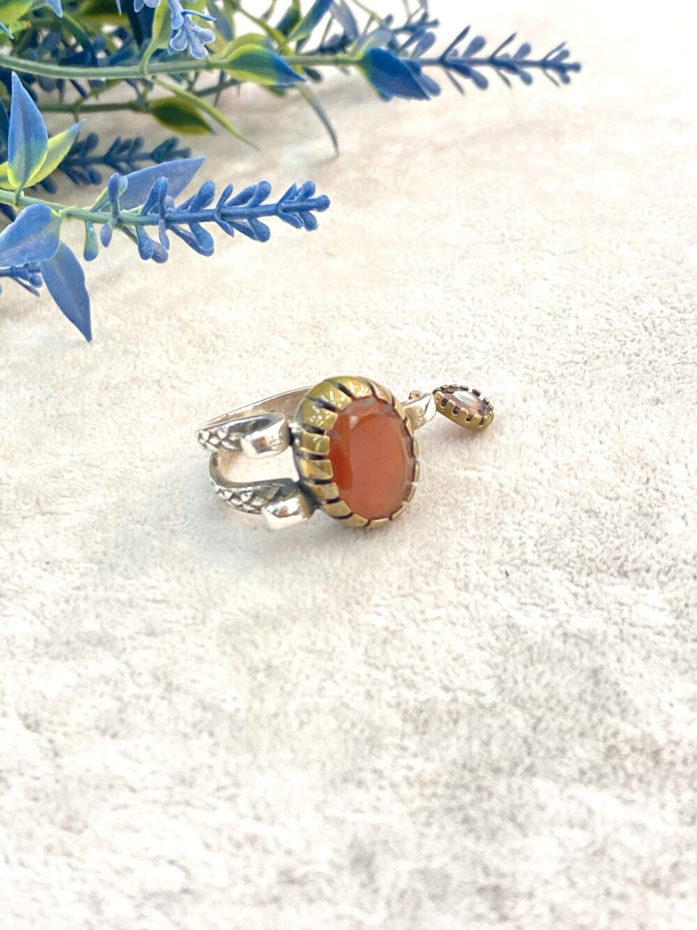 Akik - Lal Doğal Taş Gümüş Yüzük