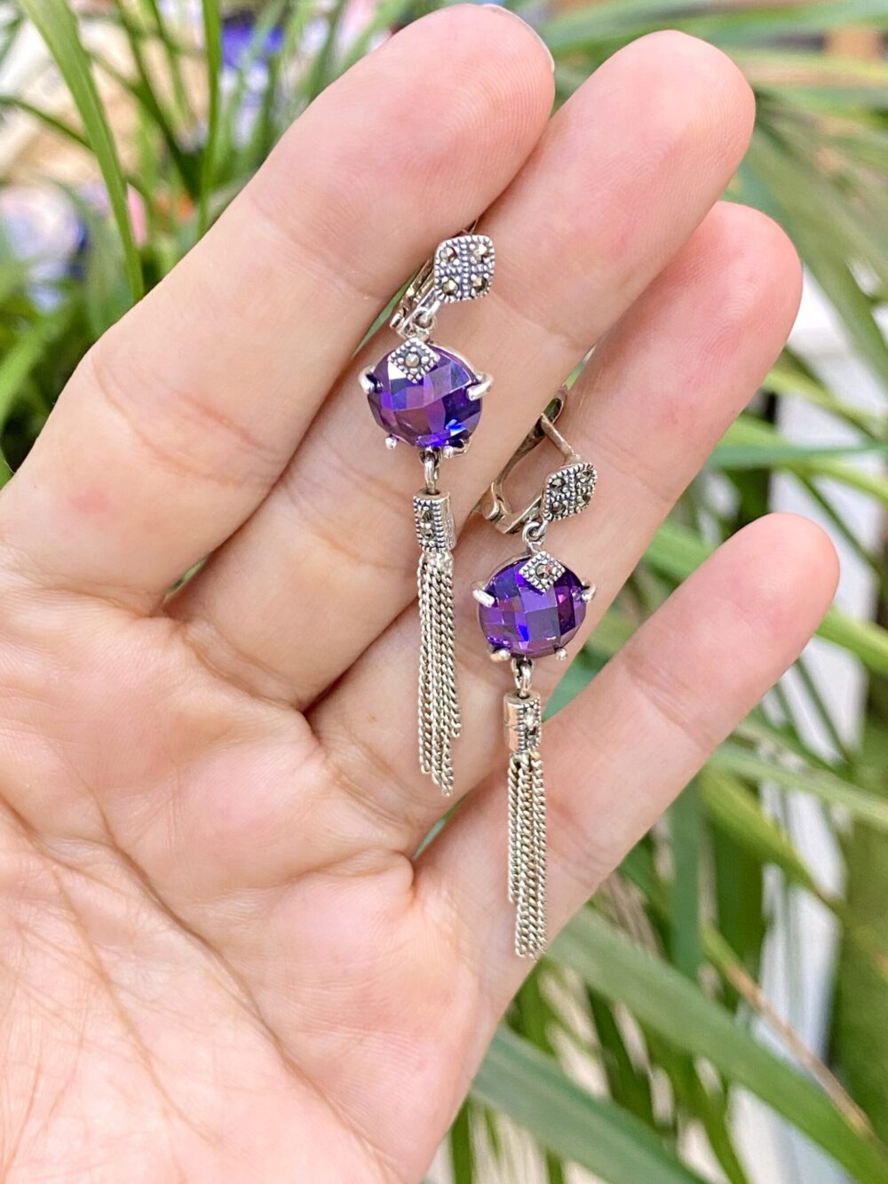 Ametist Doğal Taş Gümüş Küpe