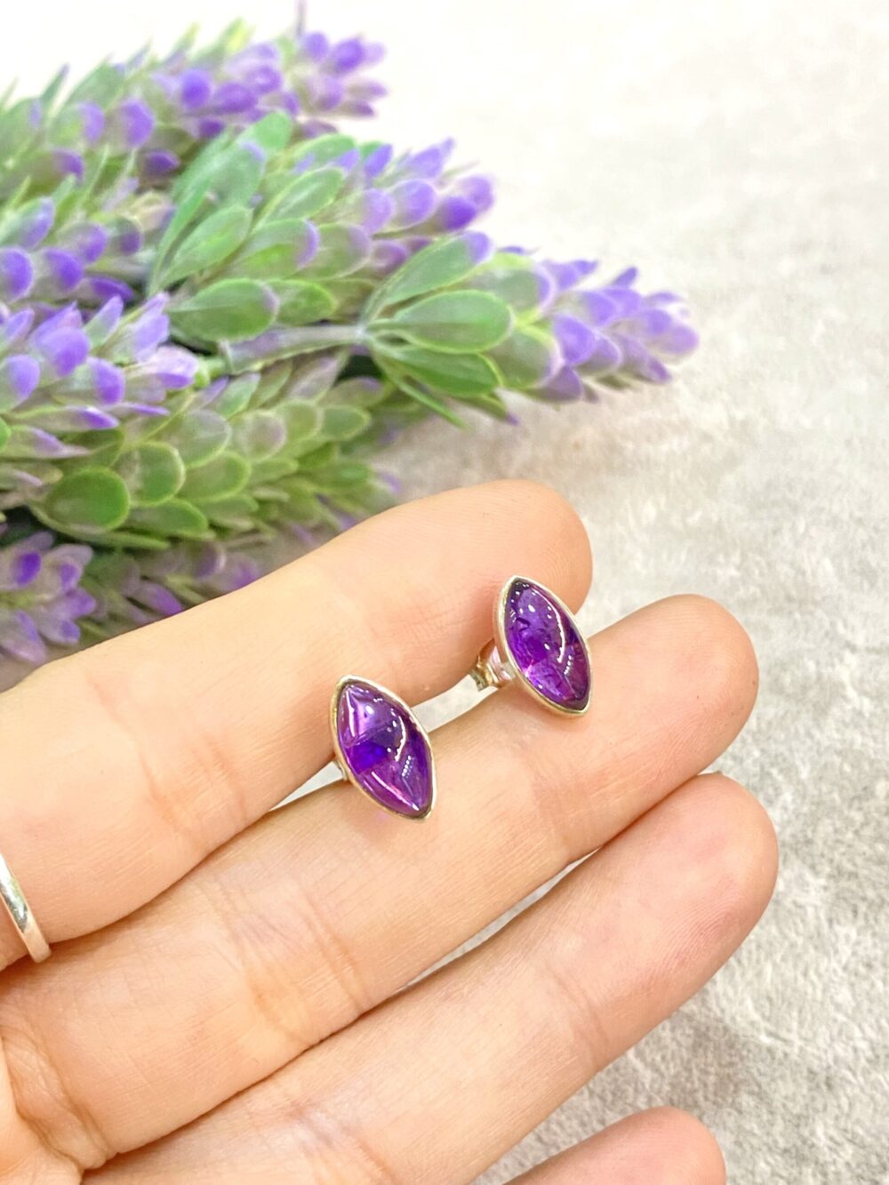 Ametist Doğal Taş Gümüş Küpe