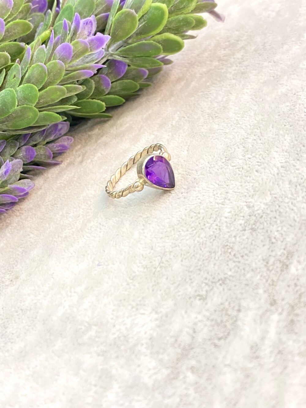 Ametist Doğal Taş Gümüş Yüzük