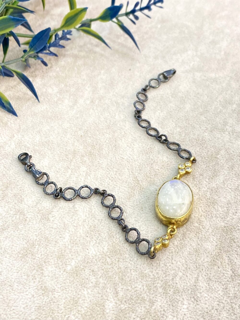 Ay Doğal Taş Gümüş Bileklik