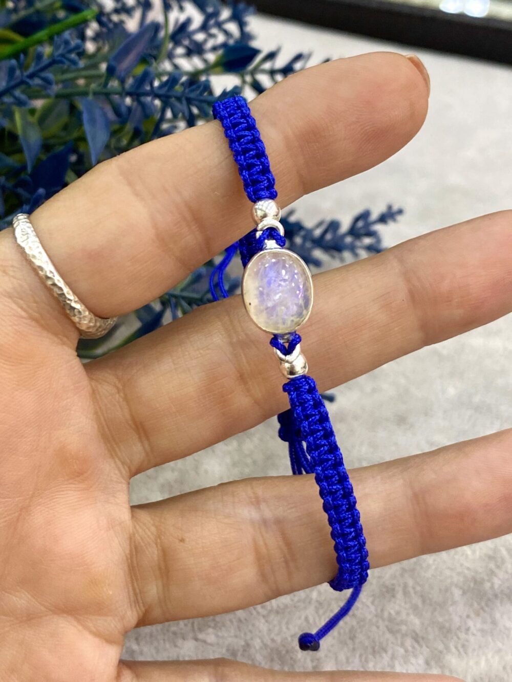 Ay Doğal Taş Gümüş İpli Bileklik