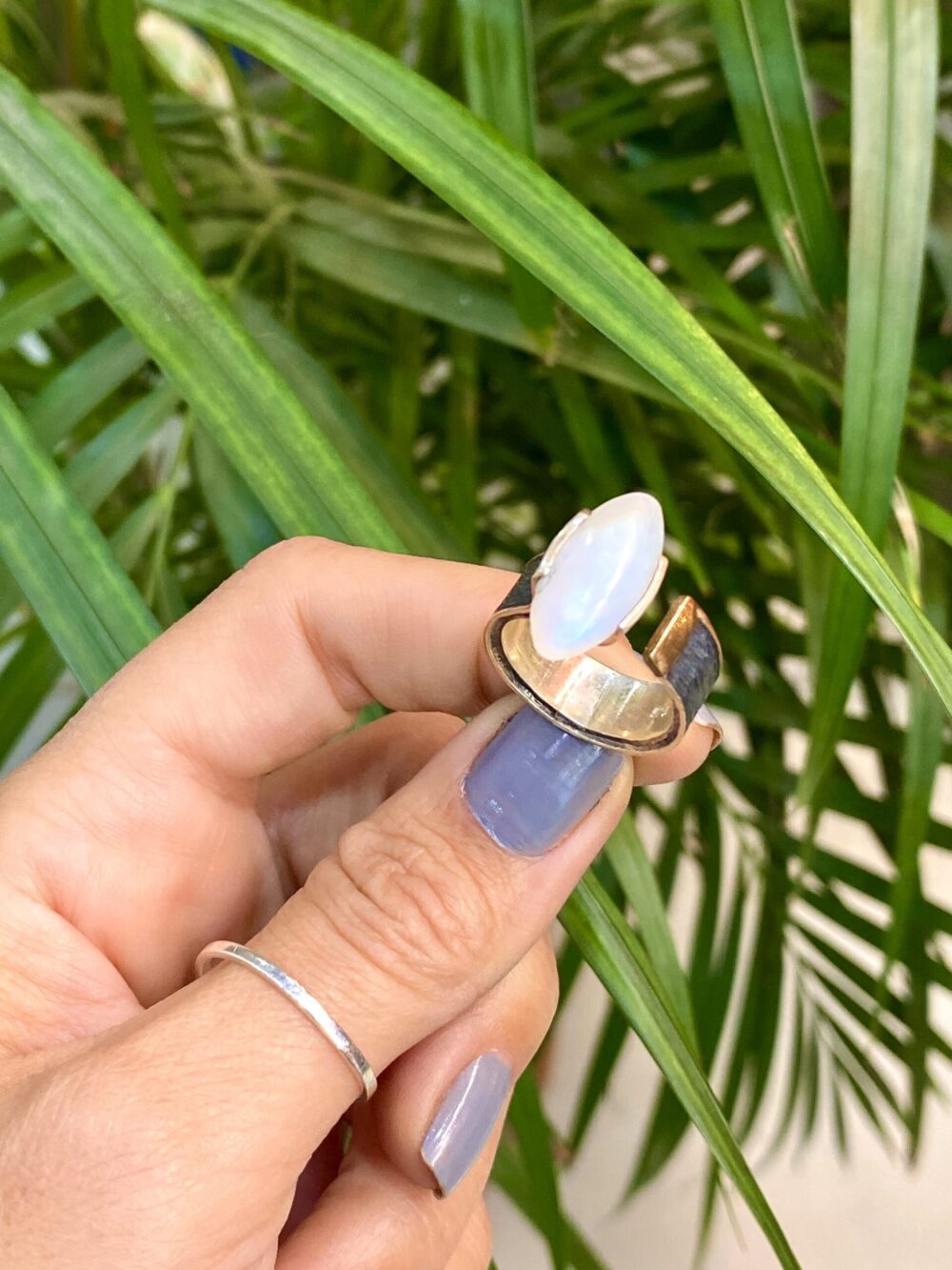 Ay Doğal Taş Gümüş Yüzük