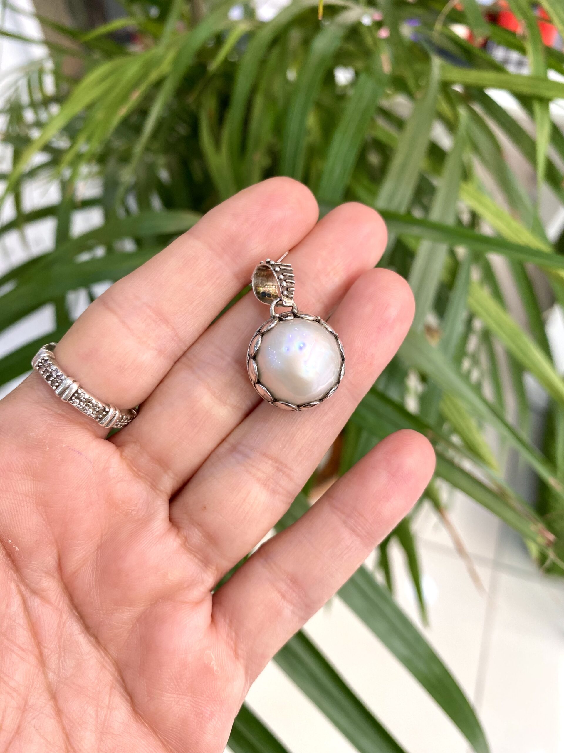 Pearl Natural Stone Silver Necklace Pendant