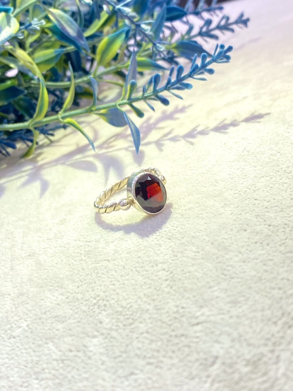 Lal Doğal Taş Gümüş Yüzük