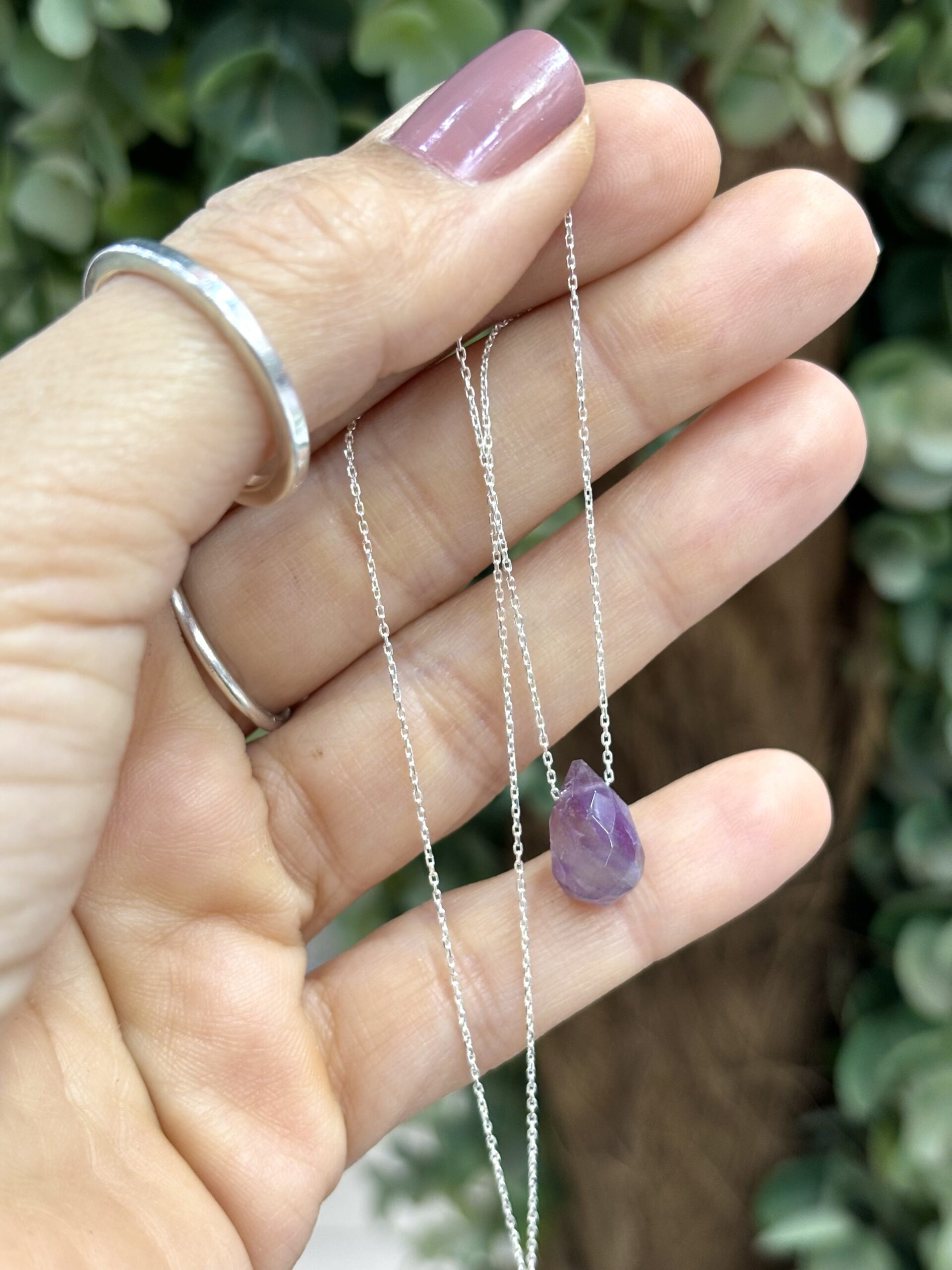 Amethyst Natural Stone Silver Necklace