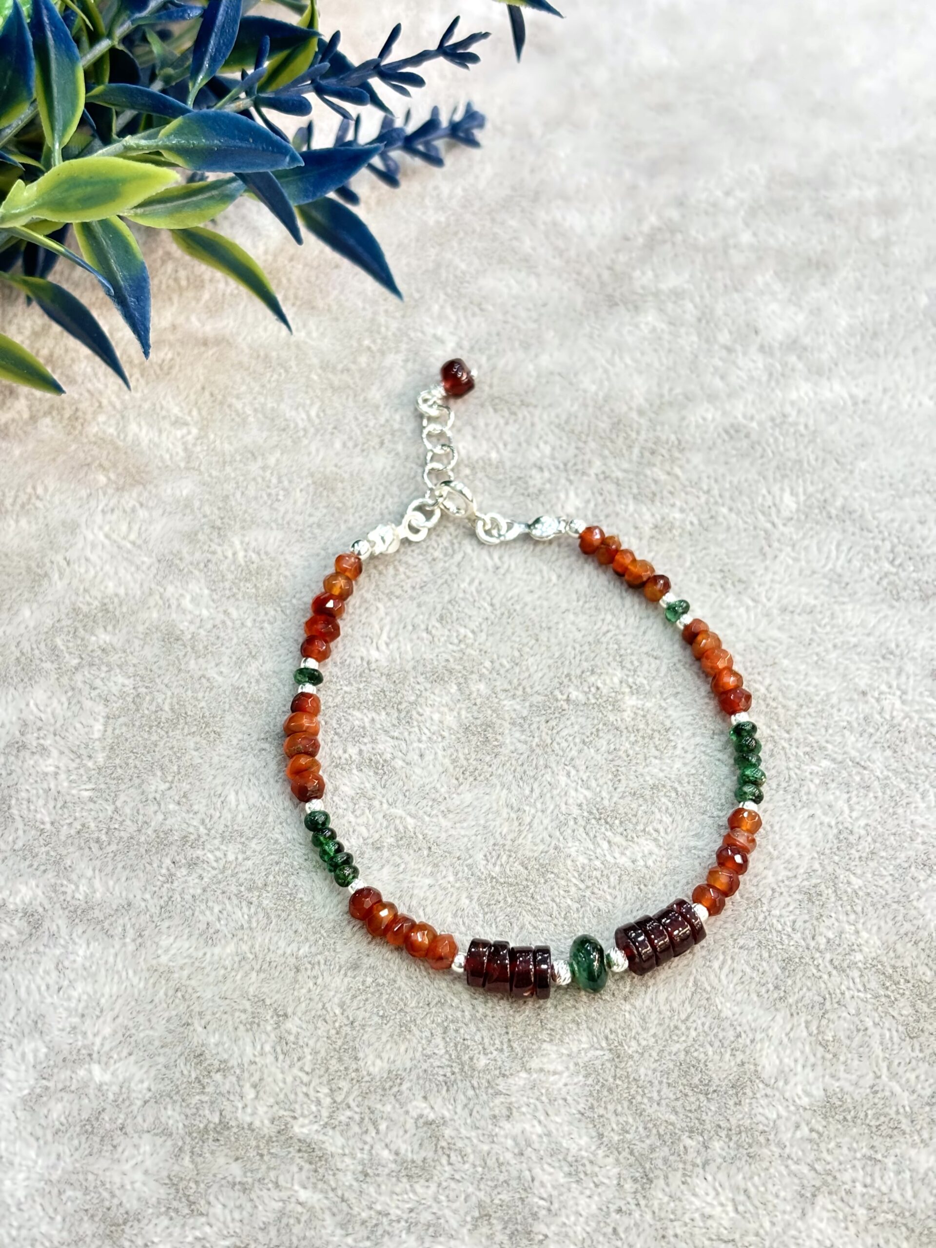 Emerald Agate Lal Natural Stone Silver Bracelet