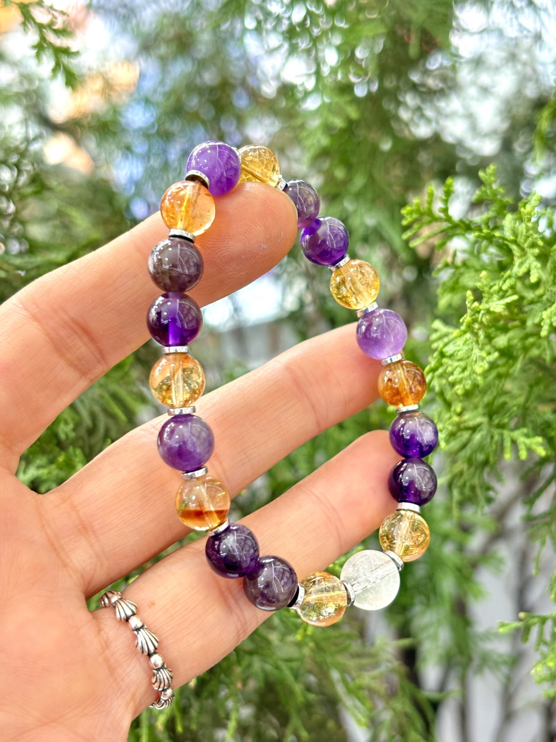 Amethyst Sitrin Crystal Quartz Natural Stone Bracelet