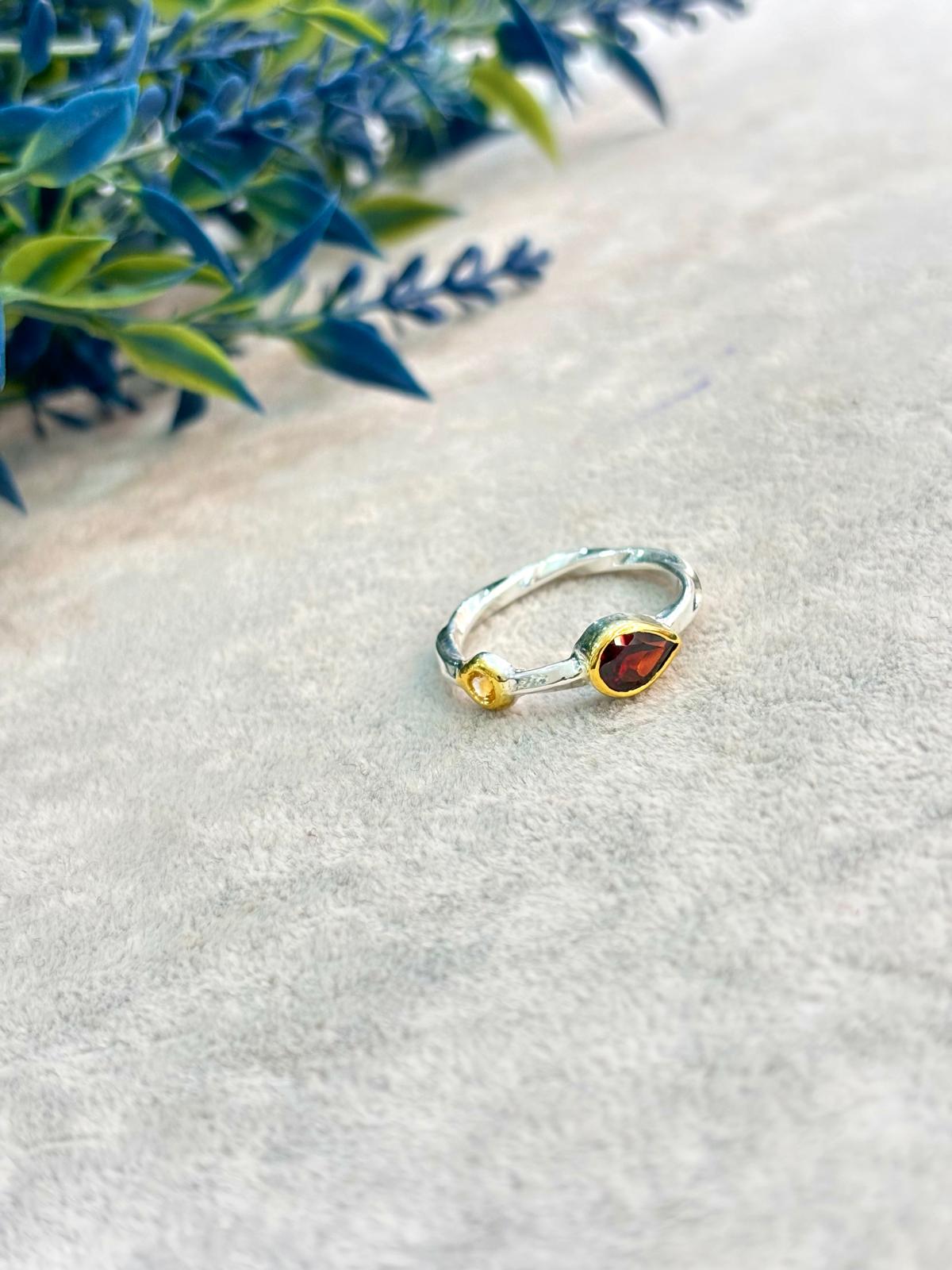 Lal Sitrin Natural Stone Silver Ring