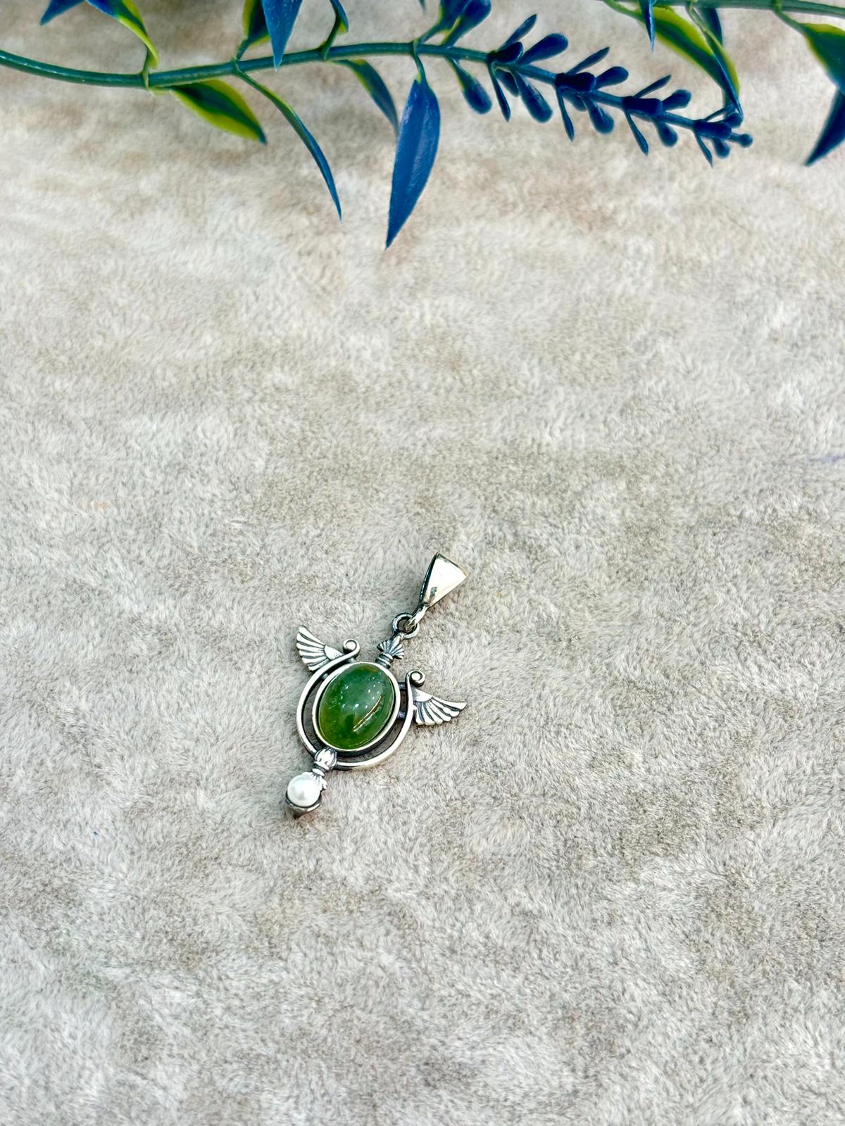 Turmalin Natural Stone Silver Necklace Pendant