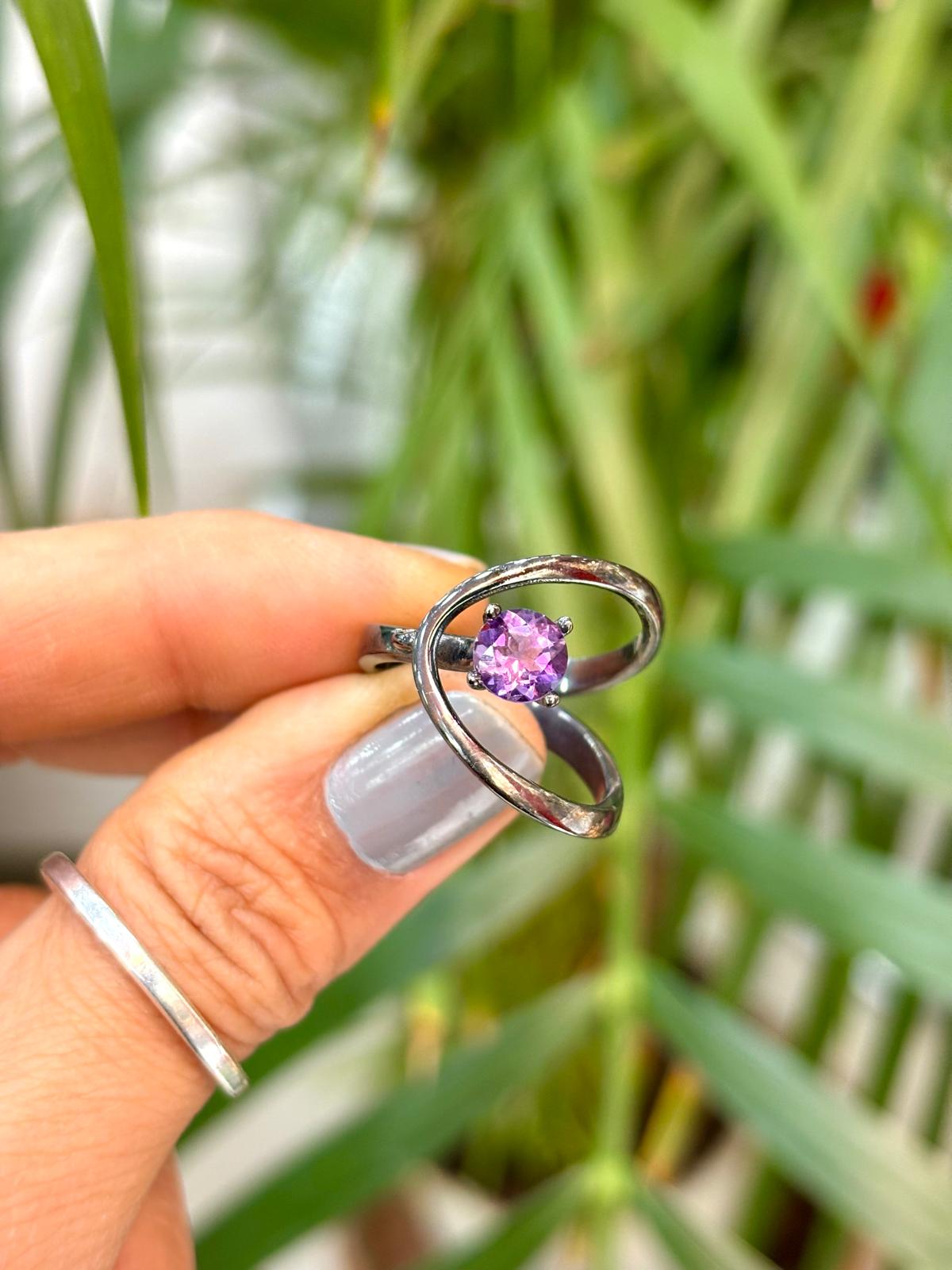 Amethyst Natural Stone Silver Ring