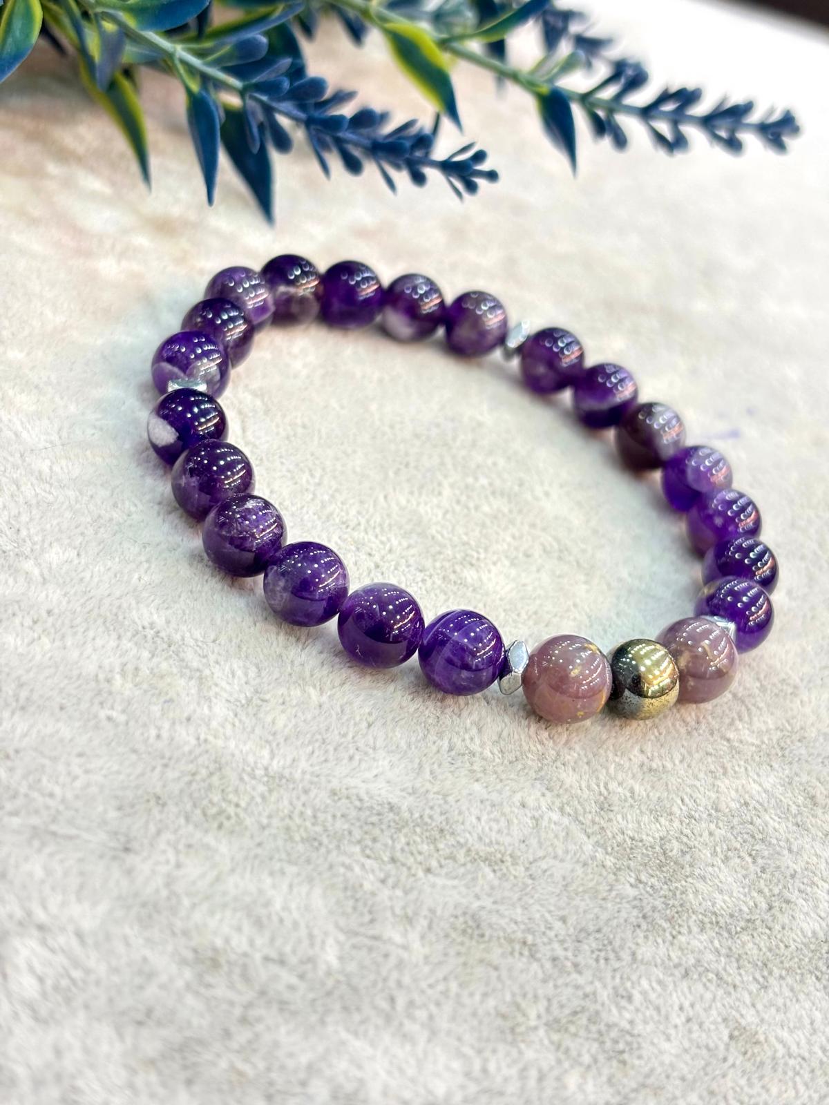 Amethyst Madagaskar Pink Quartz Natural Stone Bracelet