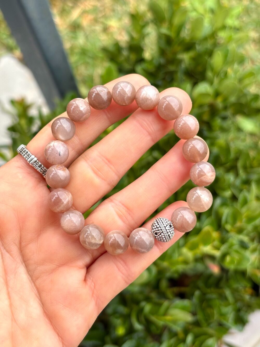 Güneş Taşı Doğal Taş Gümüş Bileklik