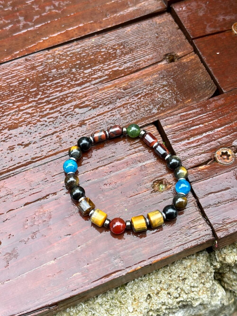 Kaplangözü - Akik - Yeşim - Apatit - Obsidyen Mix Doğal Taş Bileklik