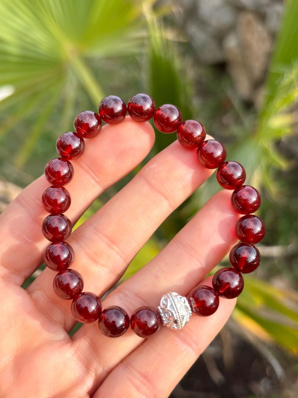 Lal Doğal Taş Gümüş Bileklik